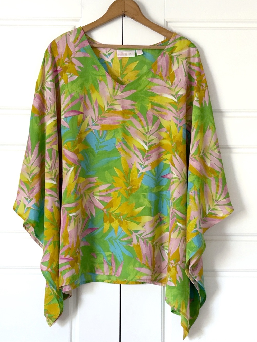 Belle Kim Gravel Hawaiian Aloha Kimono Top XL Tropical Palm Colorful Beach Flowy